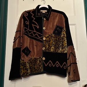 Eclectic Artsy Patchwork Animal Print Jacket Boho Festival**